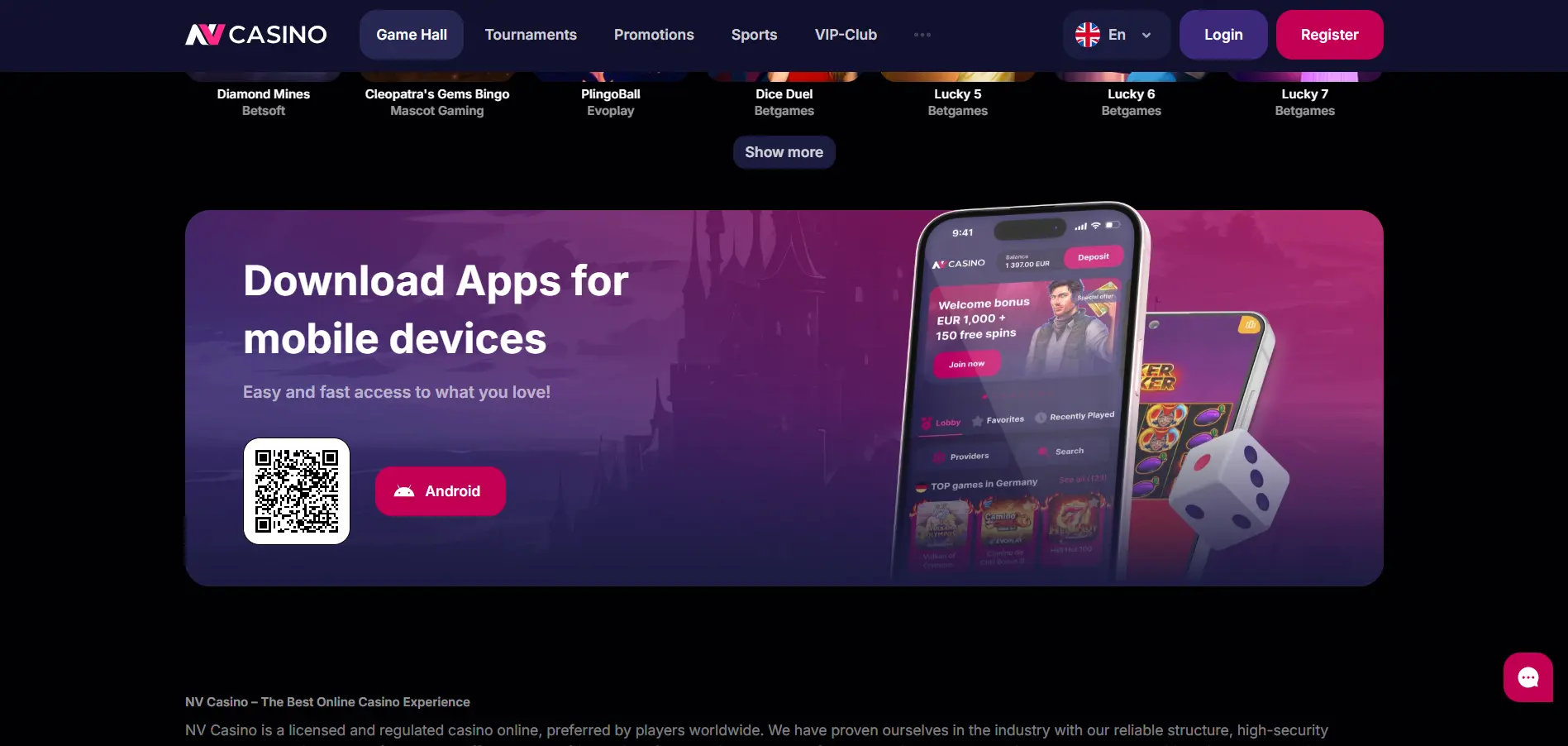 NVCasino interface